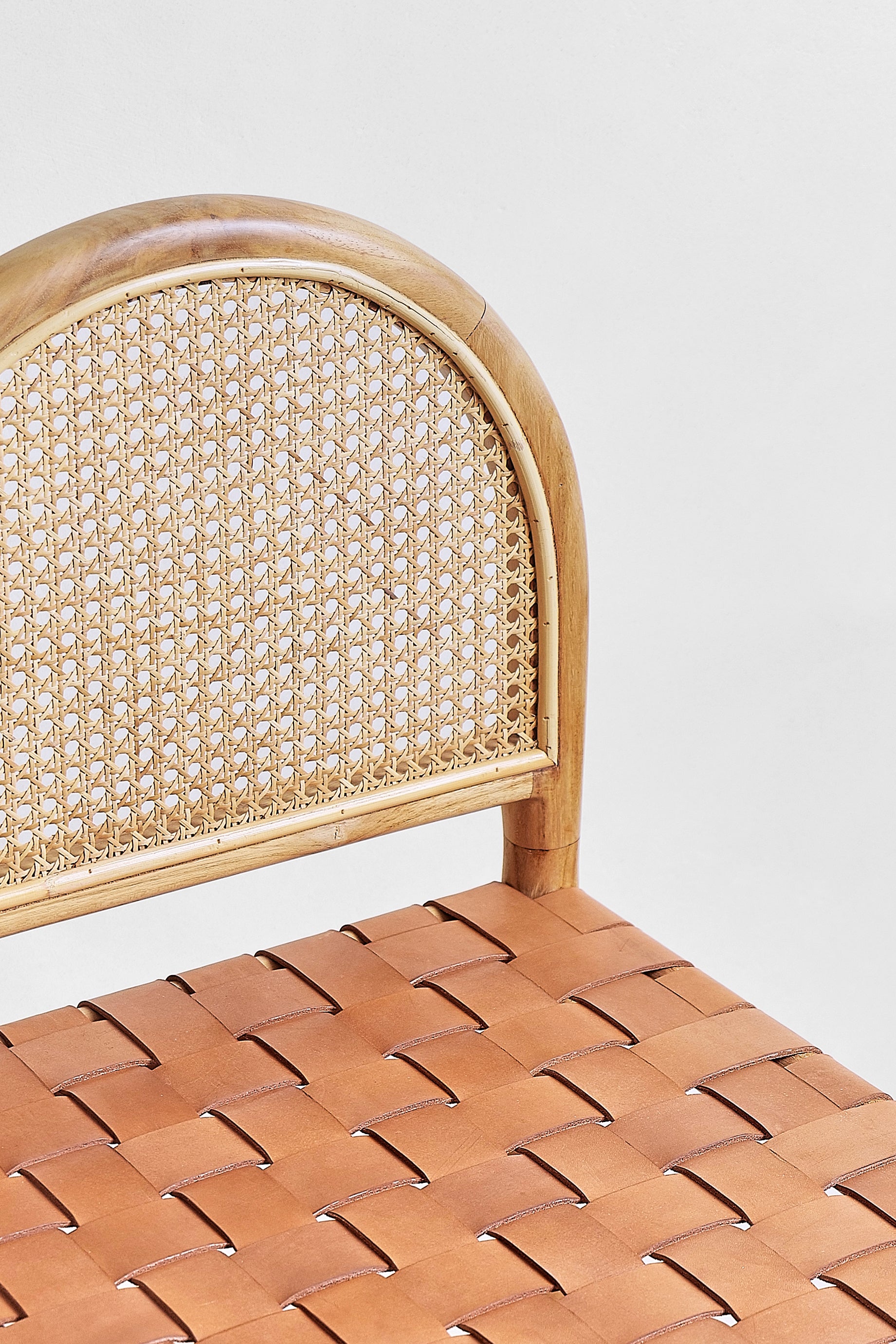 Moss Leather Curved Rattan Stool
