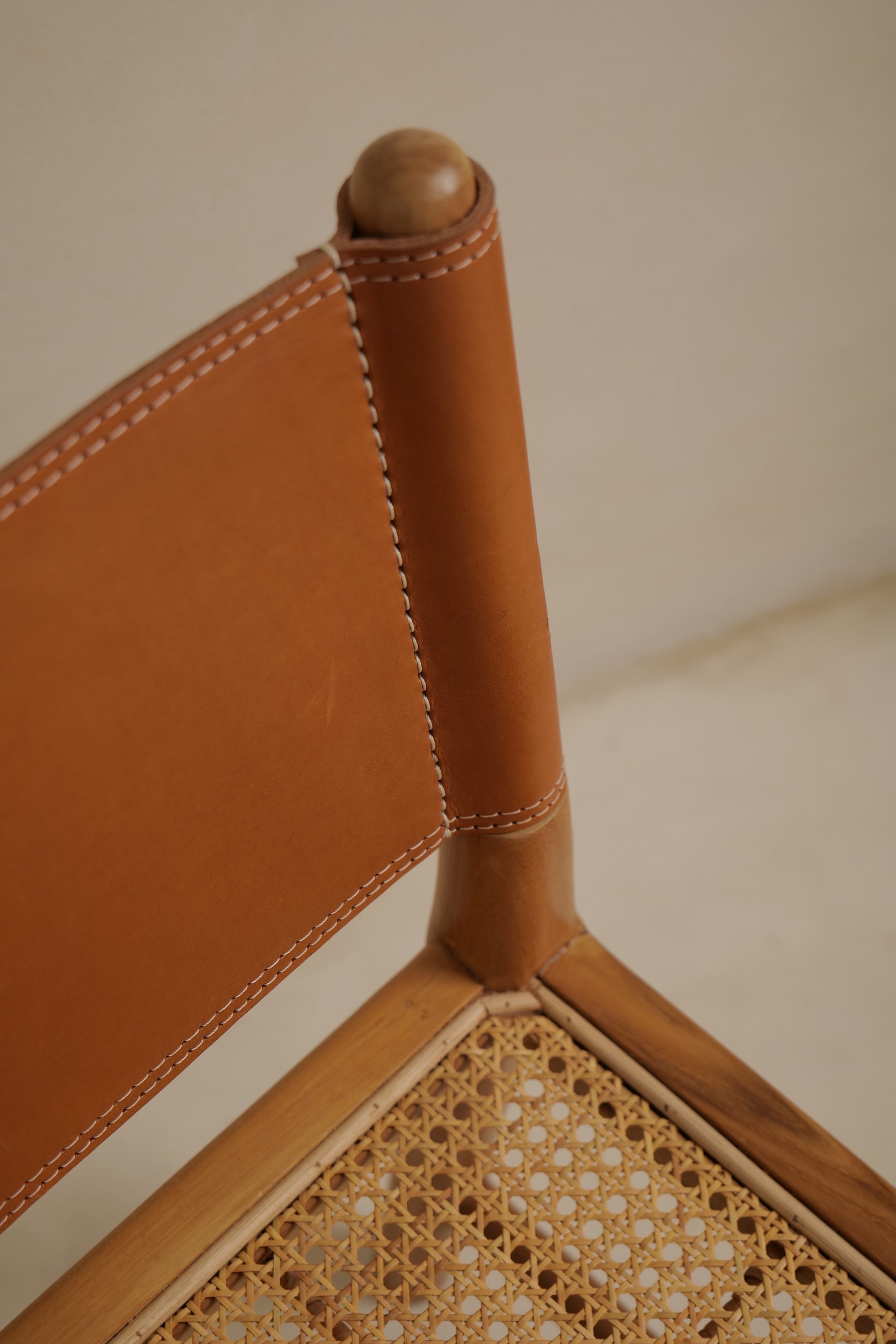 leather stitching detail on stool