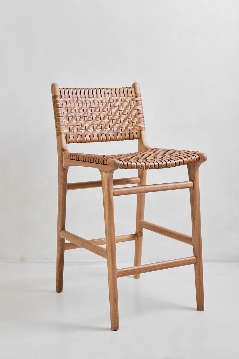 Mabel Top Grain Leather Cross Panel Bar Stool handcrafted in Indonesia