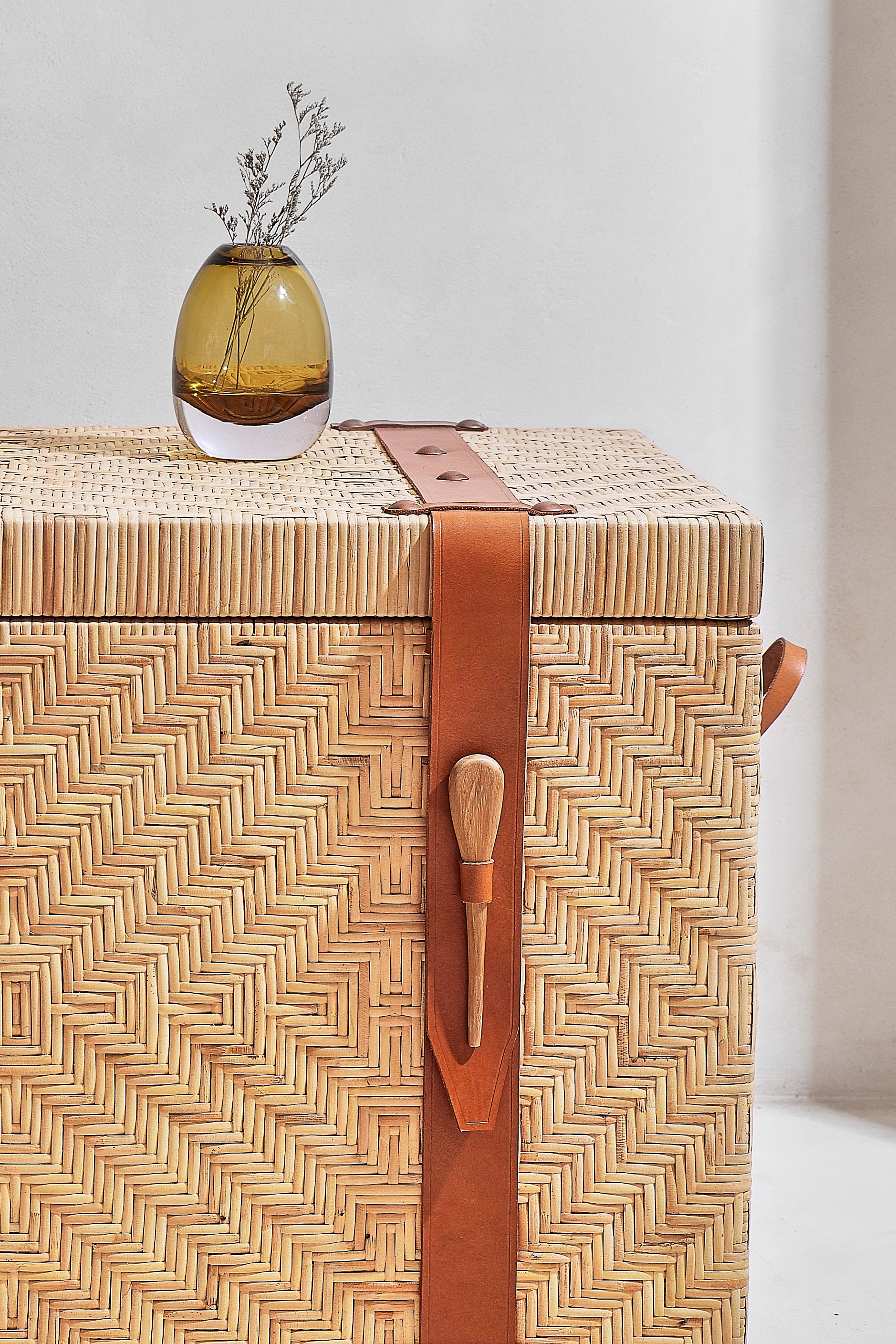 Home Edition 12- Rattan box with camel leather straps troffle