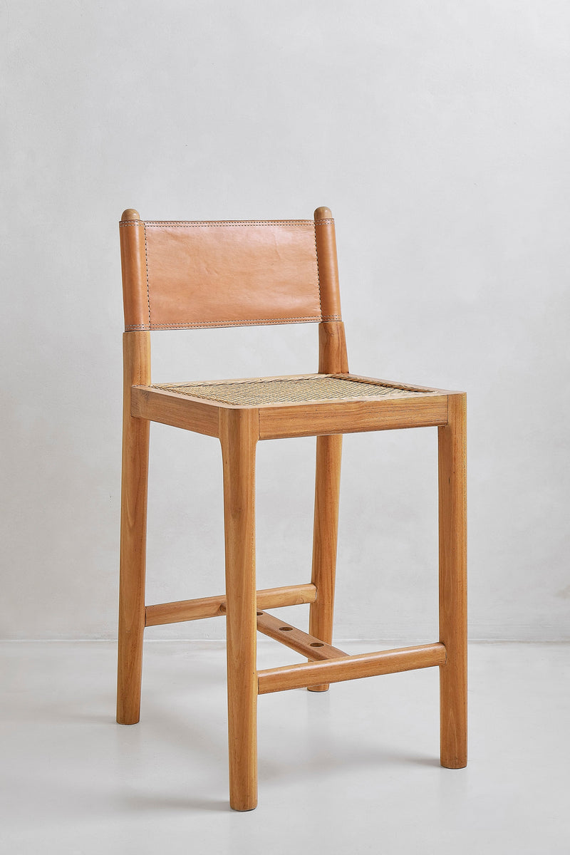 Miami Top Grain Leather Rattan Bar Stool handcrafted in Indonesia